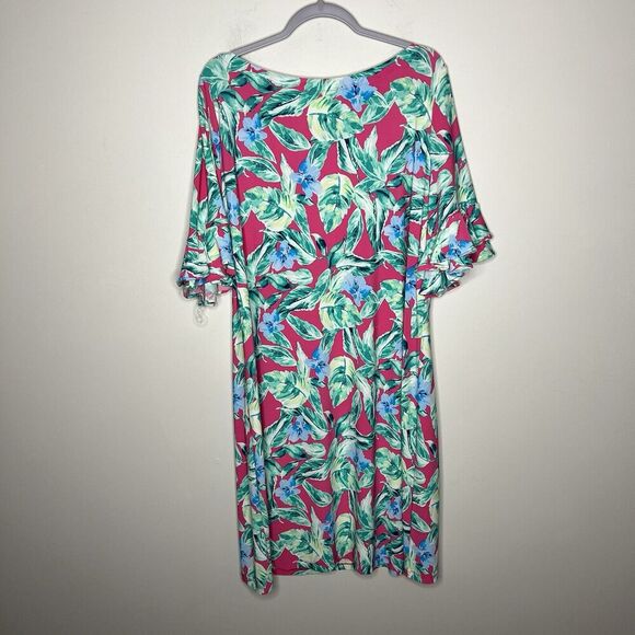 Pappagallo Dress Womens 1X Pink Tropical Resort Style Ruffle Sleeves Vacation - Picture 6 of 14